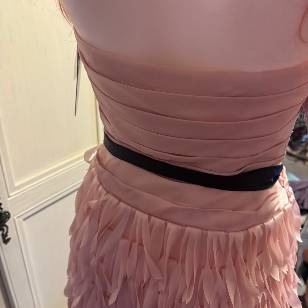 Clarisse pastel pink strapless ‘feathered’ cocktail dress - Picture 14 of 16